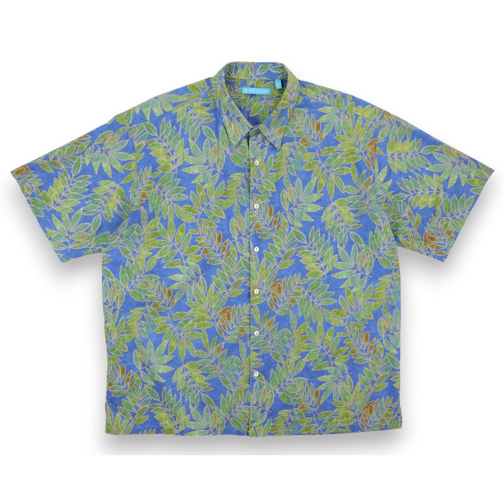 Tori Richard Hawaiian Shirt Mens XXL Blue Green Tropical Leaf Print Made in USA